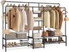 SONGMICS Étagère à vêtements, 9 étagères, cadre en métal, tringles | Armoire ouverte, porte-manteau, pour chambre, salon, entrée, noir, collection PATAYE HSR183B01