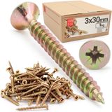 LUN FIX Verglaasde houtschroeven 30mm, 3x30mm, 1kg, gehard, geel verzinkt