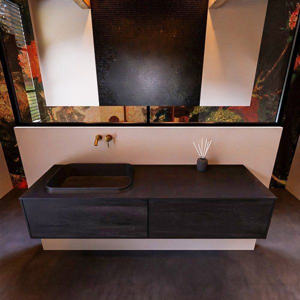 Mondiaz ERIN 150cm badmeubelset onderkast Antracite met 2 lades Wastafel RIDGE links Urban ERIN11281