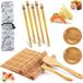 Unyqoos® Set à sushi, fait de bambou 100% naturel – composé de 2 tapis à sushi, 5 paires de baguettes, 2 coupelles, une cuillère à riz et un répartiteur de riz