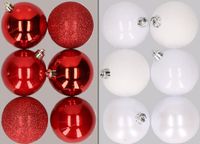 Merkloos / Sans marque Billiet - Vanlaere 12x stuks kunststof kerstballen mix van rood en wit 8 cm