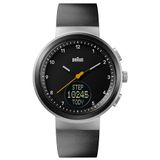 Braun Analoog kwartshorloge met digitaal display met kalender en stappentelling, zwarte siliconen rubberen band, 45 mm roestvrijstalen kast, model BN0299PWHBKG