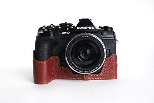 TP Handgemaakte Echt Lederen Half Camera Hoesje voor Olympus OM-D E-M1 Mark II - BRON