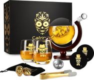 Catrinaz® Whiskey Karaf – Luxe Whiskey Set – Skull Karaf, 2 Whiskey Glazen, 2 Gouden Whiskey Stenen – Giftbox