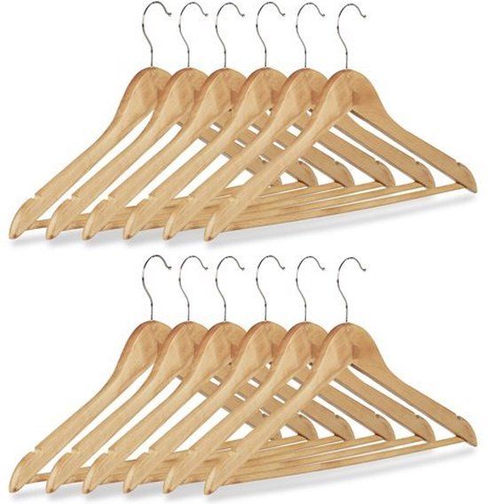 Relaxwonen Kledinghangers - Kledinghangerset - Hout - 12 stuks - Bruin