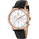 Maserati Epoca R8871618016 Heren Polshorloge Kwarts Zwart Leer Wit Wijzerplaat Roze Staal Kast 42mm
