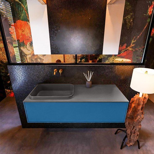 Mondiaz ERIN 120cm badmeubelset onderkast Jeans met lade, Wastafel RIDGE Dark grey