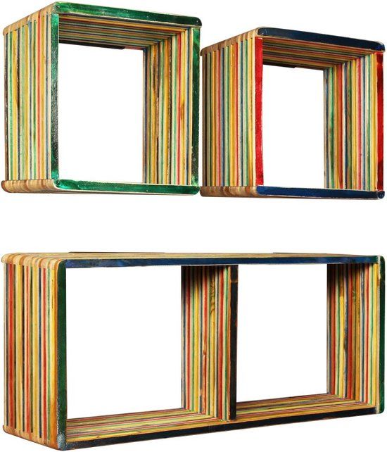 vidaXL Wandschappenset massief gerecycled teakhout meerkleurig 3-delig