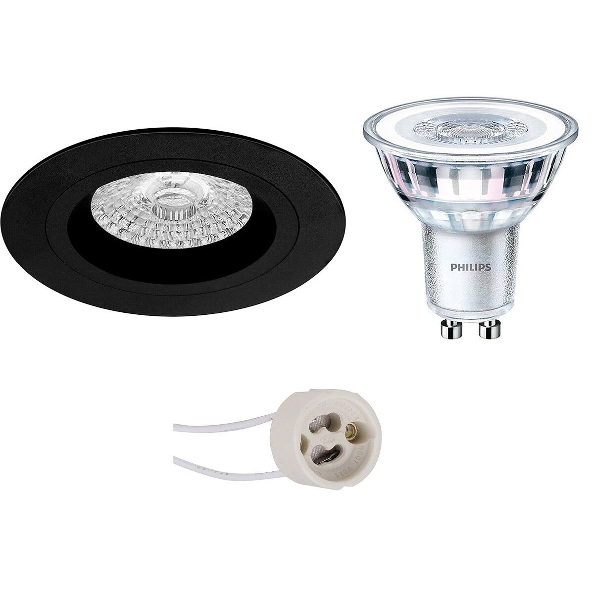 BES LED LED Spot Set - Pragmi Rodos Pro - GU10 - Inbouw Rond - Mat Zwart - Ø93mm - Philips CorePro 830 36D - 4W - Warm Wit 3000K