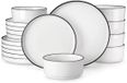 Monarchial Assiettes à petit-déjeuner – 8 personnes – 36 pièces – Céramique bordure blanche et noire – Assiettes – Assiettes à petit-déjeuner
