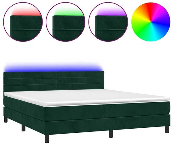 vidaXL Boxspring met matras en LED fluweel donkergroen 180x200 cm