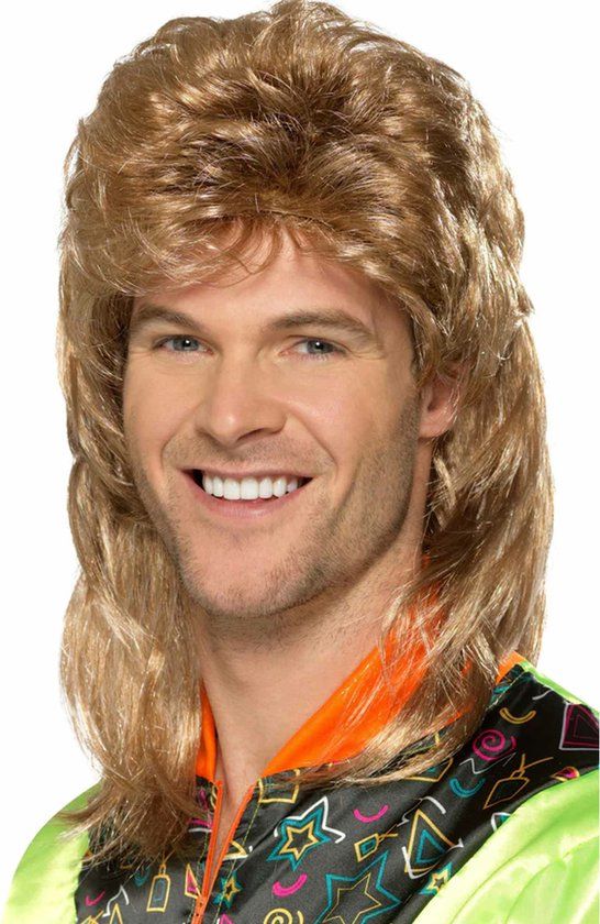 Vegaoo Mullet Pruik / Jason Pruik voor Mannen - Verkleedpruik - Bruin - One size