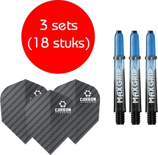 Dragon Darts Maxgrip Dart Set - Zwart/Blauw - Short Shafts & Carbon Flights