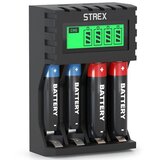 Strex Batterij Oplader - AA/AAA Batterijen - USB Oplaadbaar - LCD Display