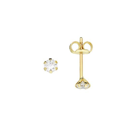 GLOW oorknoppen - rond - geelgoud - zirkonia - 3 mm
