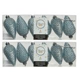 Decoris Kersthangers dennenappels - 24x - lichtblauw - glitter - 8 cm - kunststof - kerstversiering