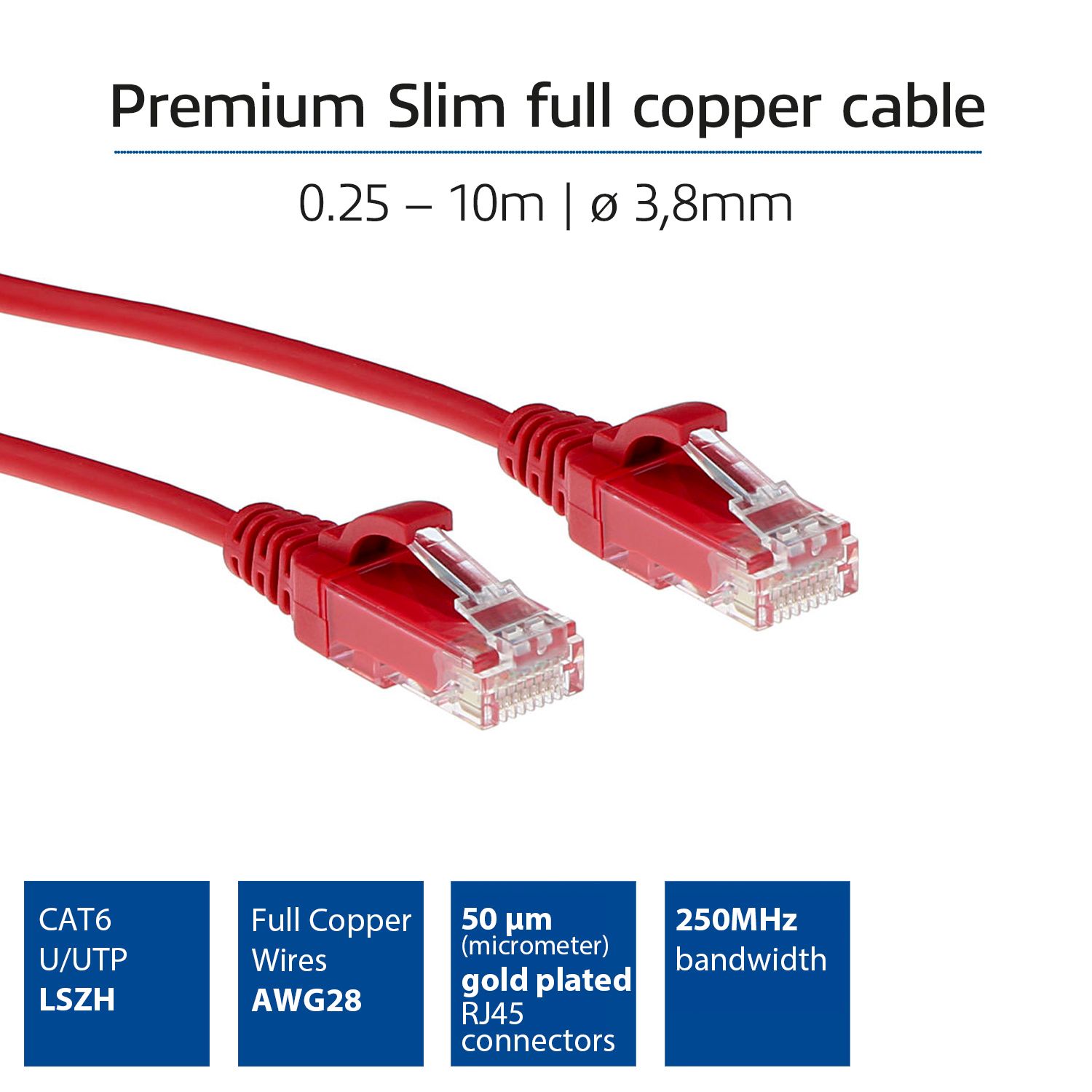 ACT DC9552 - Netwerkkabel - rood - 0,25 m