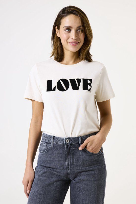 Garcia Dames Tekst Print T-shirt Wit Korte mouw