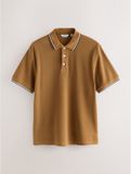 Next - Heren - Poloshirt met korte mouwen en contrastrand - Bruin
