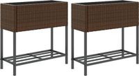vidaXL Plantenbakken met schap 2 st 70x28x70 poly rattan bruin