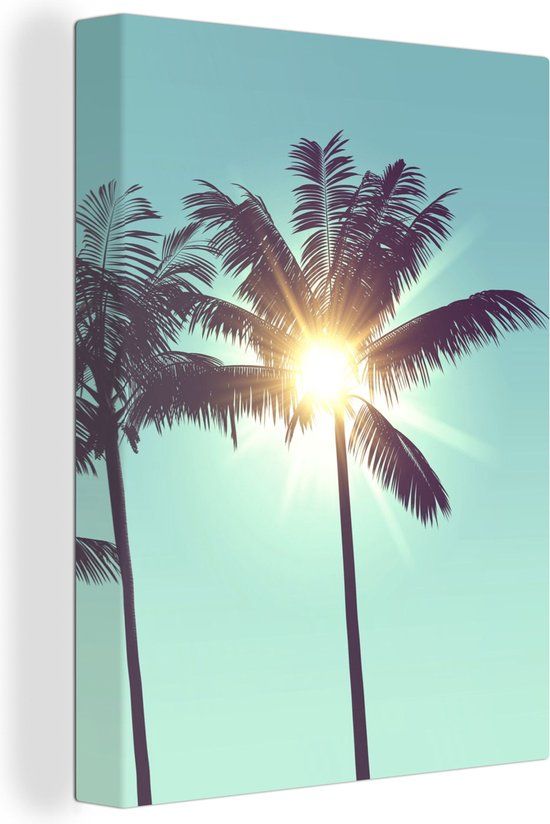 Canvas Schilderij Palmbomen - Zomer - Zon - 30x40 cm - Wanddecoratie