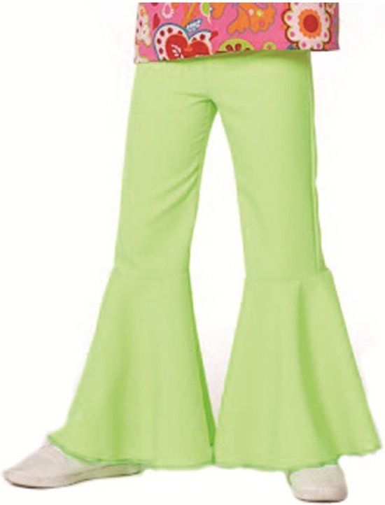 Feestbeest.nl Carnavalskleding Hippie broek bi-stretch neon-groen kind Maat 128