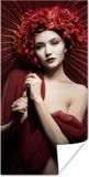 PosterMonkey Poster Vrouw - Rood - Portret - Paraplu - 80x160 cm