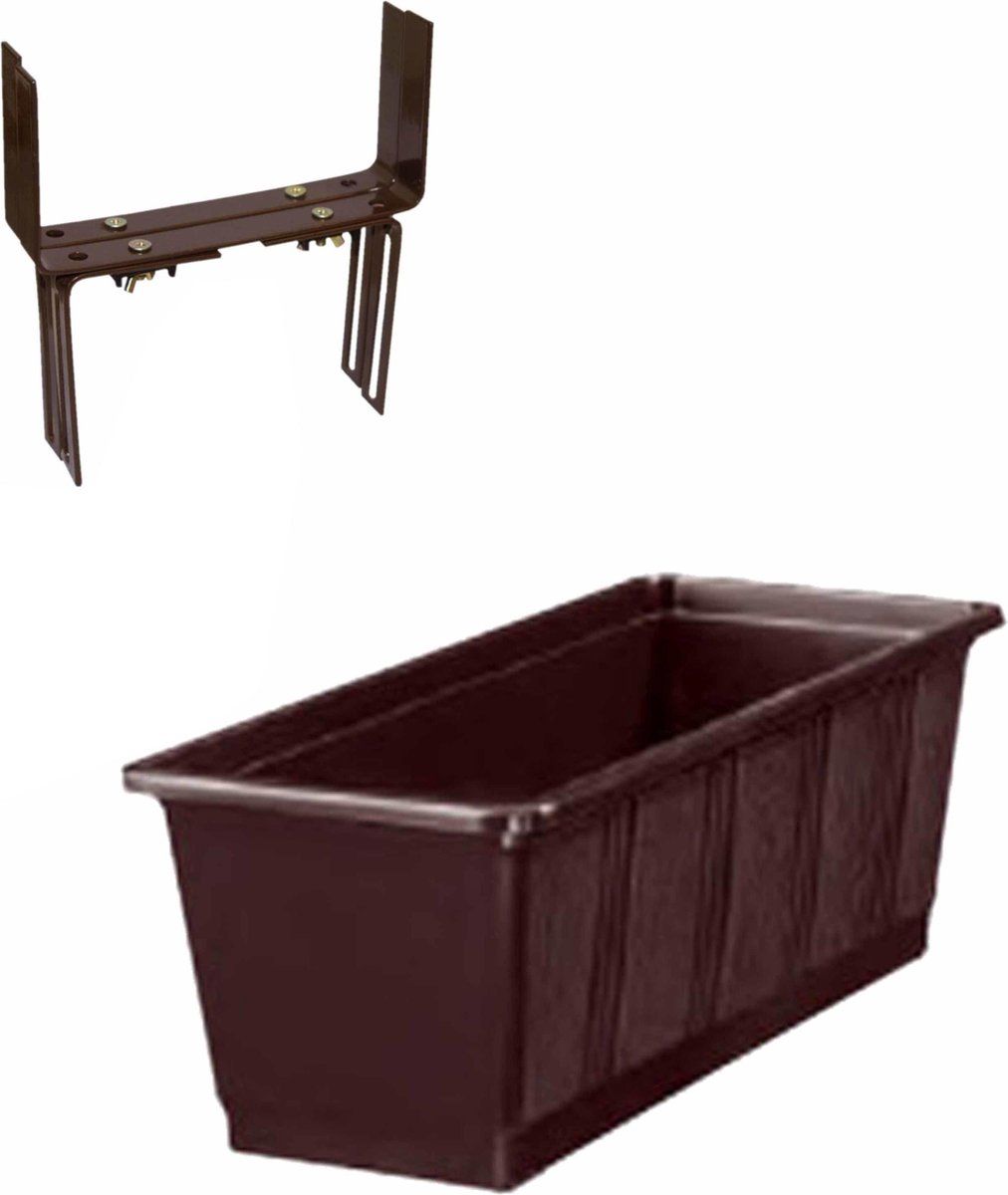 Geli Kunststof plantenbak bruin rechthoekig 40 cm met 2 verstelbare balkon/muurbeugels