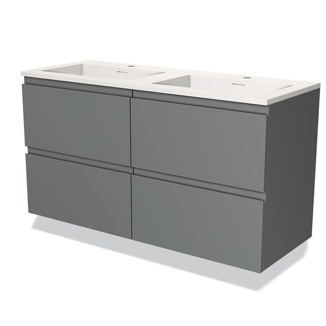 Maxaro Badkamermeubel 120cm Modulo Middengrijs 4 Lades Greeploos Wastafel Solid Surface