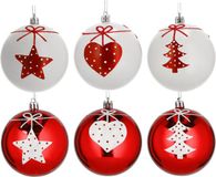 Cepewa Kerstballen - 6 stuks - gedecoreerd - rood - wit - kunststof - 6 cm