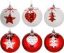 Cepewa Kerstballen - 6 stuks - gedecoreerd - rood - wit - kunststof - 6 cm