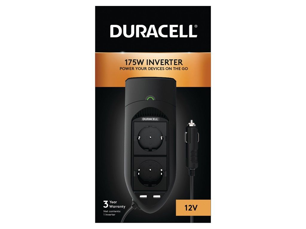 Duracell DRINV15-EU Omvormer 12 - 230V 175W - Zwart