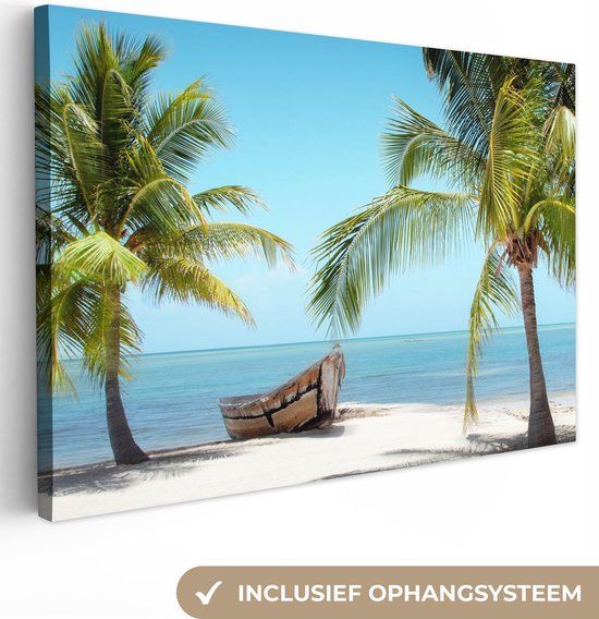 OneMillionCanvasses Canvas schilderij - Strand en zee tropisch 150x100 cm - Rechthoekig - Modern