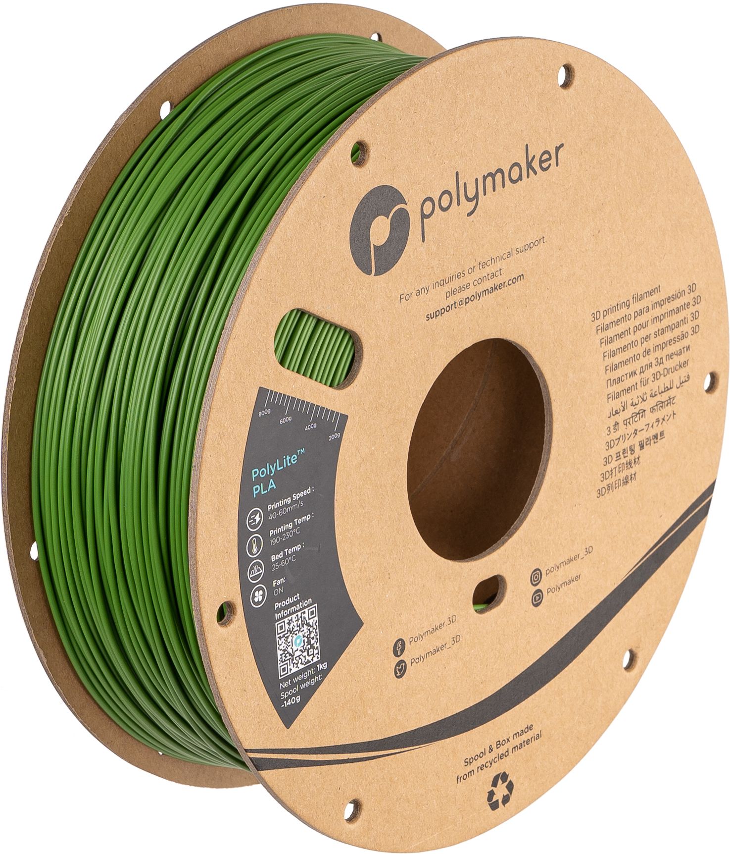 Polymaker PolyLite PLA Filament - 1.75 mm - Jungle Green - 1 kg