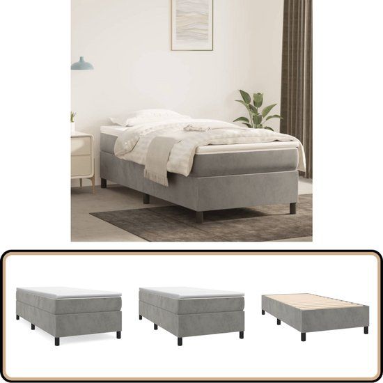 vidaXL Boxspring met matras fluweel lichtgrijs 100x200 cm