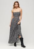 Superdry Maxi-jurk met transparante achterkant - Dames - Jurken - Viscose - Zwart