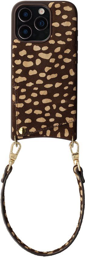 Selencia Hoesje - Geschikt voor Apple iPhone 16 Pro - Real Leather Backcover met Pashouder - Fawn Chic