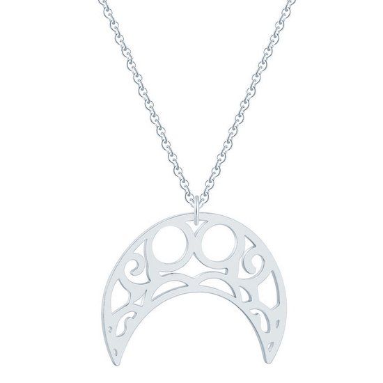LGT JWLS Hippe dames ketting Staal Maan Hanger Zilverkleurig