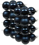 Othmar Decorations Bv 32x stuks kerstversiering kerstballen donkerblauw van glas - 8 cm - mat/glans - Kerstboomversiering