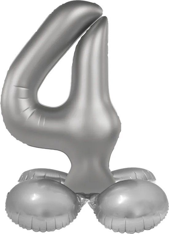 Folat Staande Folieballon Cijfer 4 - Moonlight Silver - Satin Gloss - 72 cm
