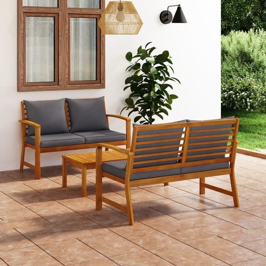 The Living Store Loungeset Massief Acacia - 120x60x81 cm - Met kussens