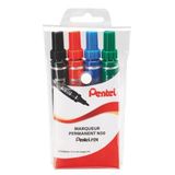Pentel N50 permanente marker, conische punt, zwart/blauw/rood/groen, 4 stuks