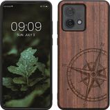 kwmobile telefoonhoesje geschikt voor Motorola Moto G84 5G - Hoesje met bumper - hout - In donkerbruin Vintage Kompas design
