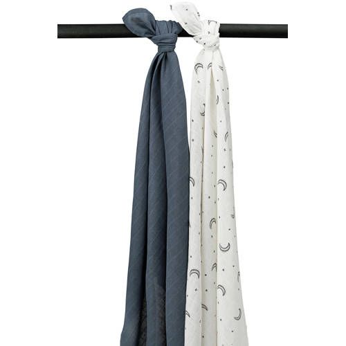 Meyco hydrofiele swaddle Moon 120x120 cm - set van 2 indigo