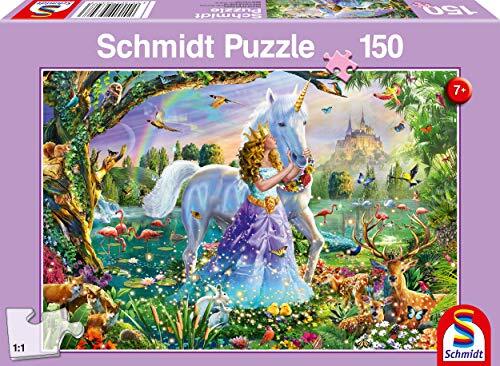 Schmidt Spiele Puzzel 56307 Prinses met eenhoorn en slot, 150 stukjes, kinderpuzzel, kleurrijk
