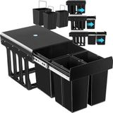 tectake® Inbouw Prullenbak met 3 Vakken - 2x8 L + 15 L - Vuilnisbak - Afvalscheiding - Efficiënte opruimoplossing voor Keuken en Kantoor - Afvalemmer met telescooprails