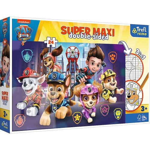 Trefl Primo - Paw Patrol, nieuwe PAW Patrol-uitdagingen - 3in1: puzzel 24 grote elementen, kleurboek, spel met kleurelementen, kleurrijke puzzel met sprookjeshelden, leuk voor kinderen vanaf 3 jaar