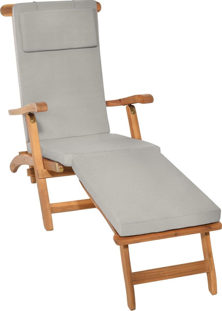 Beautissu LoftLux DC tuinkussen voor deckchair 175 x 45 x 5 cm - ligbedkussen grijs - tuinkussens hoge rug - kussen ligstoel