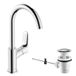 hansgrohe Logis Faucet (fixture with spout height 210 mm, pop-up waste and swivel spout) chrome