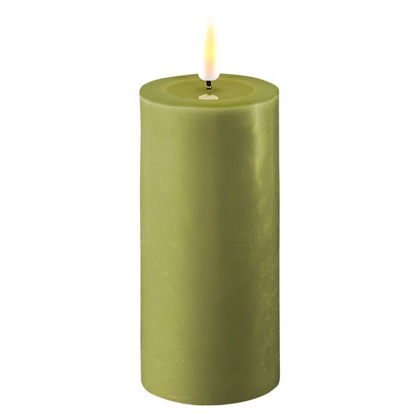 LED Candle 5 x 10 cm | Olive Green | 3D Flame | Deluxe HomeArt